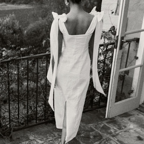 DISSH Aisle White Linen Midi Bow Dress, size 4 - Picture 3 of 4